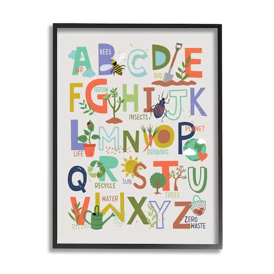 Stupell Industries Children's Whimsical Alphabet Chart Insects Garden Nature Framed Wall Art